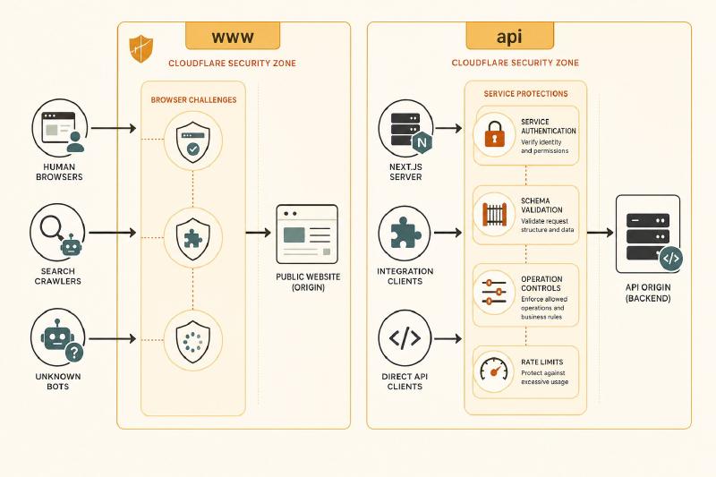 Separate Cloudflare security zones for www and api traffic